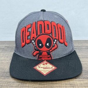 Deadpool Hat Cap Snap Back One Size Gray Black Red Marvel Embroidered Mens Comic